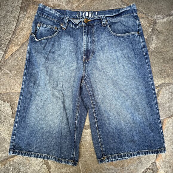 LL Cool J Mens 34 Denim Shorts Baggy Y2K Hip Hop Streetwear Jorts - Picture 1 of 14